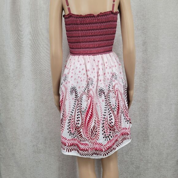 Magic Y2K Pink and White Patterned Women's Dress Smocked Bodice Cotton - Picture 8 of 12